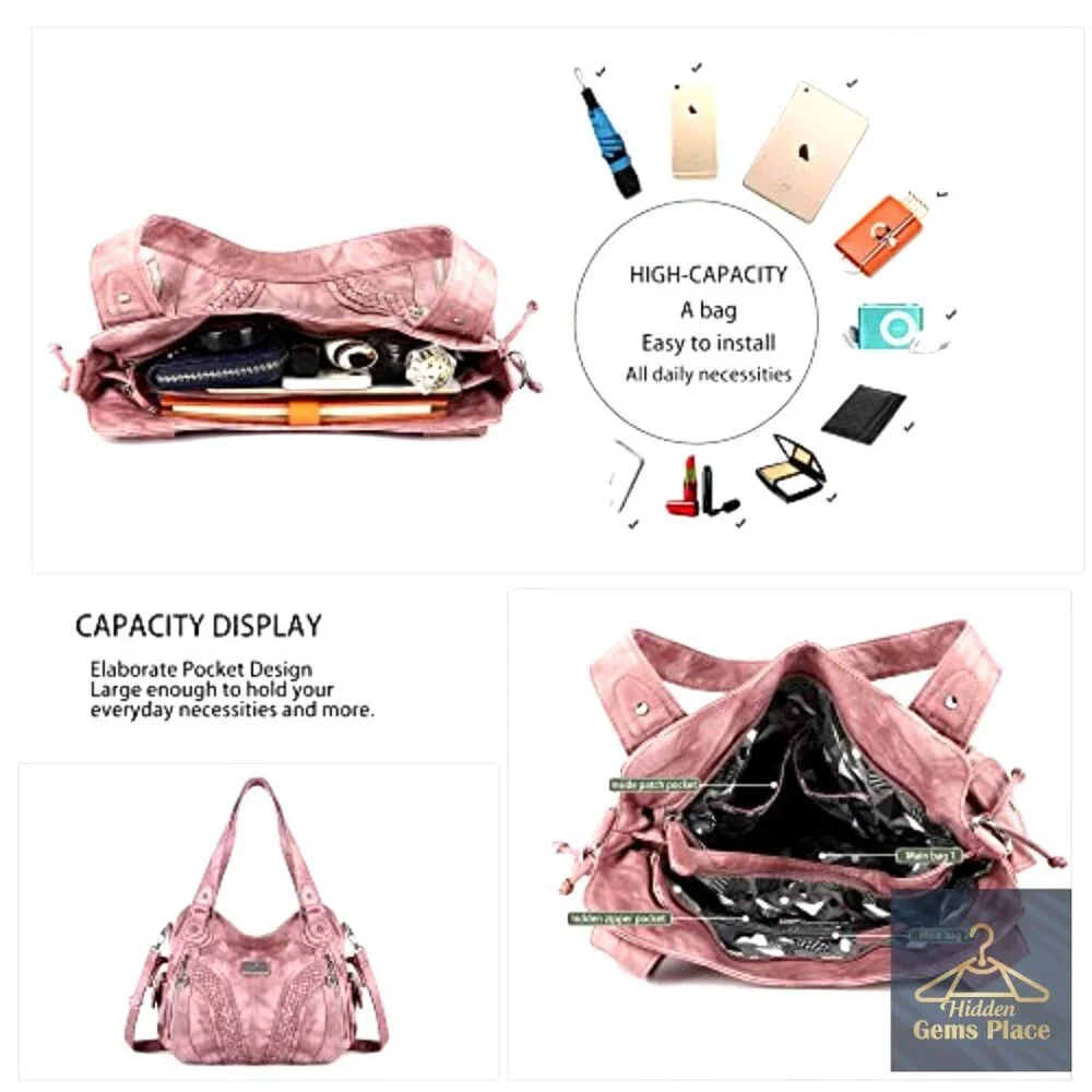 Large Hobo Tote Bag with Adjustable Strap, Multiple Pockets, PU Leather